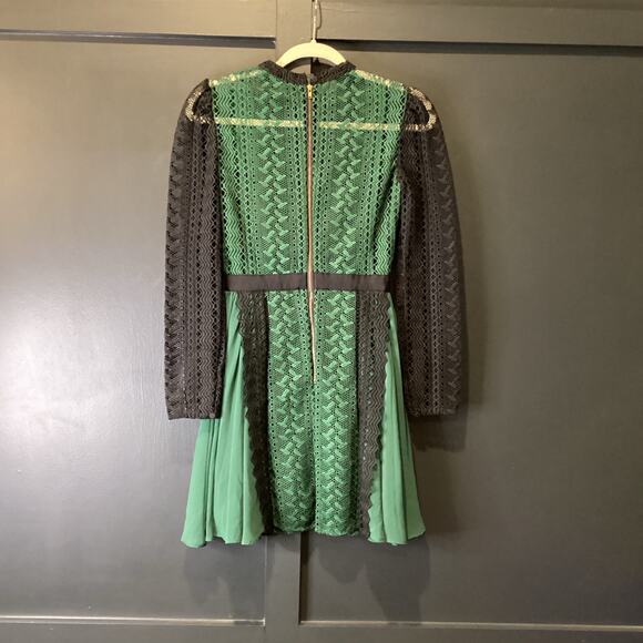 Self Portrait long sleeve mesh Green Lace pleated flare whimsygoth Mini Dress 4 - Picture 11 of 14